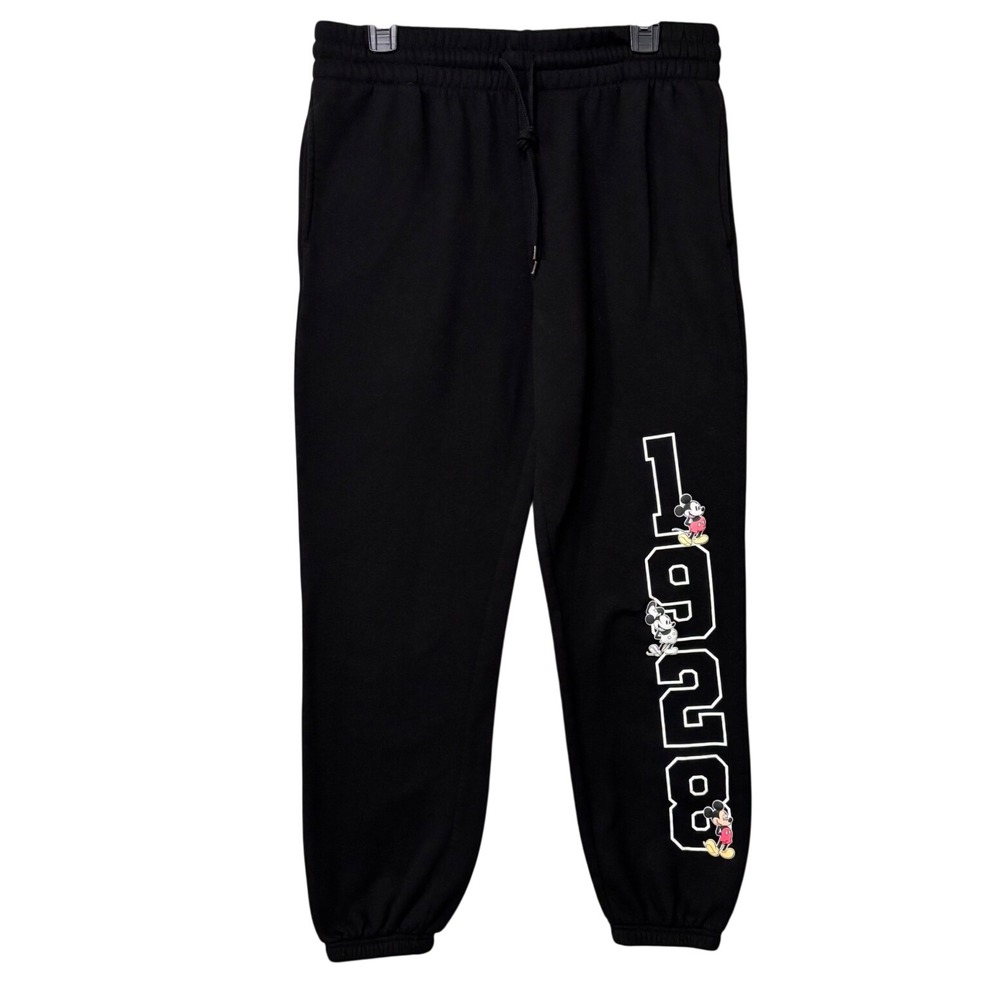 Disney Mickey Mouse Joggers Size L Black 1928 Graphic Sweatpants Pockets Comfy